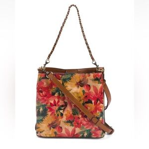 Patricia Nash | Leather Ledra Bucket Crossbody Bag Multi Floral Print Brown